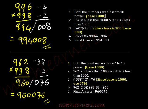 Shortcut Method in Vedic Mathematics to multiply numbers when numbers are closer to power of 10