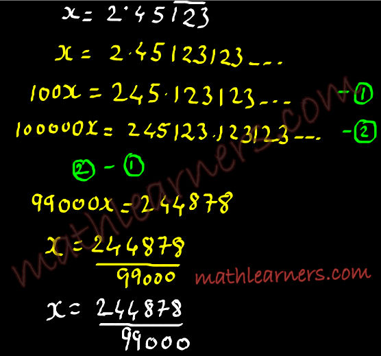 Conversion of Recurring Number to Fractions Example 2