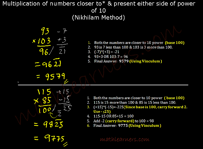 Vedic Mathematics- Shortcut Method for multiplication of numbers when numbers are closer to power of 10