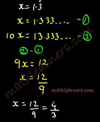 Conversion of Recurring Number to Fractions Example 2